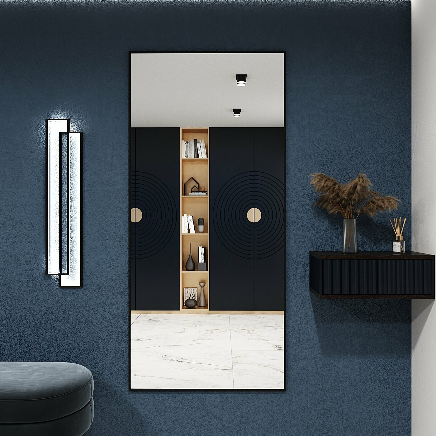Зеркало настенное в алюминиевой раме BLX MIRROR 180х80 см. Черное