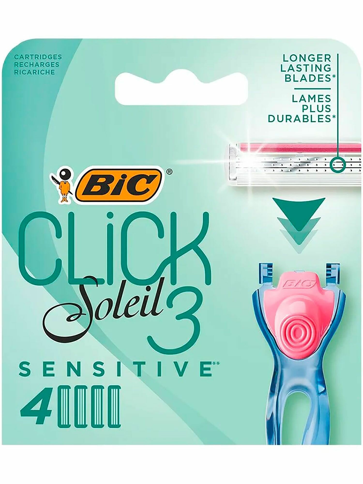 Bic Сменные кассеты LADY 3 SOLEIL CLICK SENSITIVE (4 шт.), женские, 3 лезвия, увл. полоска, для чувств. кожи