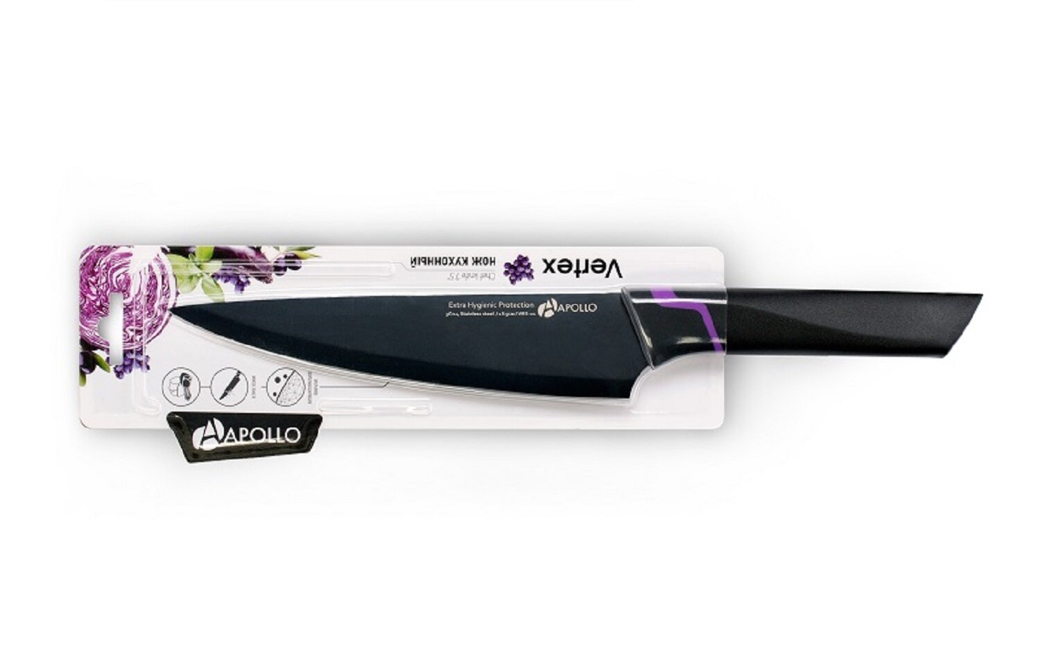 Нож кухонный Apollo Genio Vertex VRX-01, 18.5см, нержавеющая сталь, черный