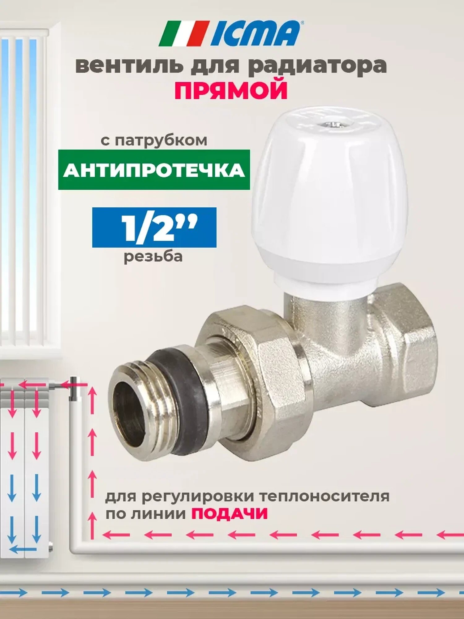 Вентиль для радиатора 1/2" Антипротечка подающий 82813AD06 940