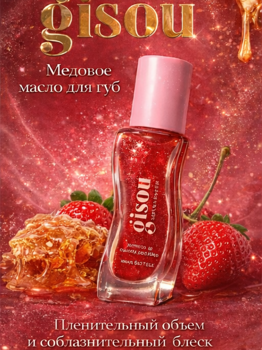 Масло-блеск для губ Gisou Strawberry Sorbet - сияющий розовый, увлажняет, ухаживает