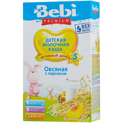 Каша Bebi молочная овсяная с персиком, с 5 месяцев каша bebi молочная кукурузная с 5 месяцев