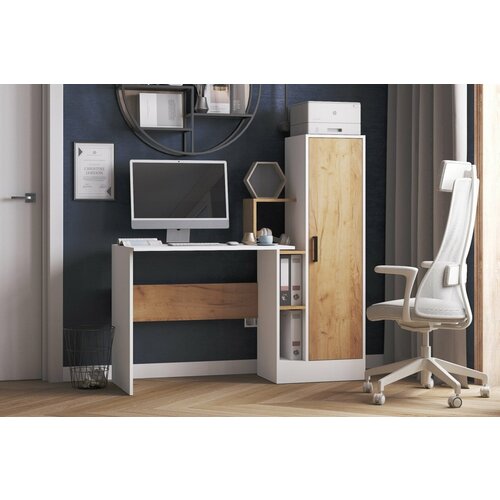 Компьютерный стол со шкафом СКМ-2 белый/дуб сонома