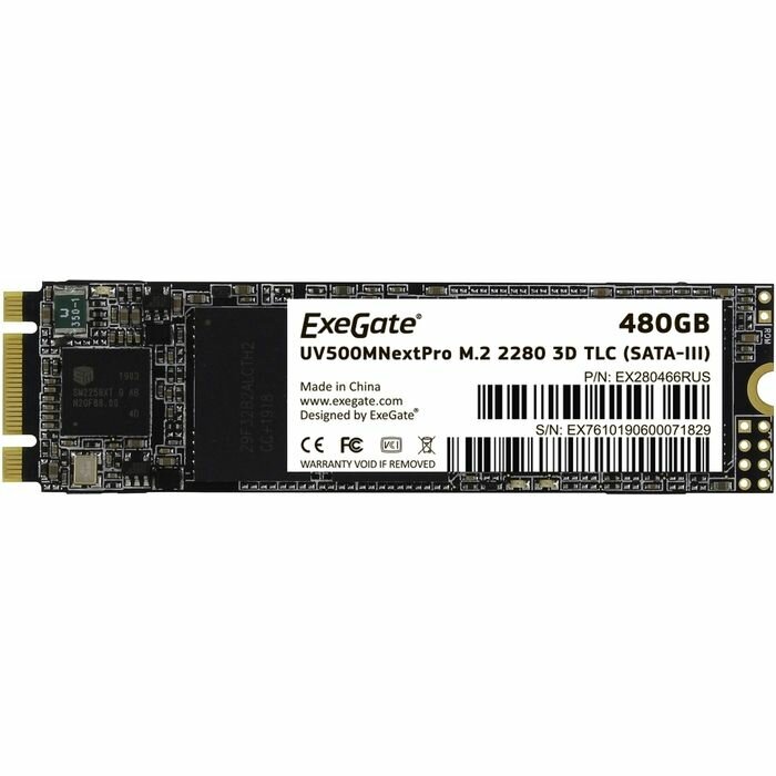 SSD M.2 2280 SATA3 EXEGATE UV500MNextPro, 480Gb, 3D TLC, EX280466RUS, R568Mb/s, W499Mb/s, 200TBW OEM