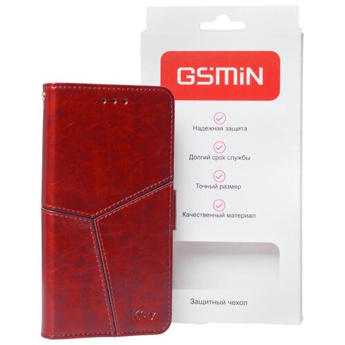 фото Кожаный чехол-книжка gsmin series ktry для xiaomi redmi note 8 pro с магнитной застежкой (красный)