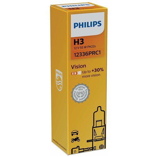 Лампа автомобильная галогенная Philips Vision +30% 12336PRC1H3 12V 55W 1 шт.