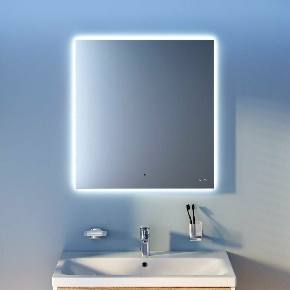 Зеркало для ванной AM.PM X-Joy M85MOX10651S 65 см, интерьерная LED-подсветка по периметру, бесконтактный ИК-сенсор, функция диммирования, еврокромка,
