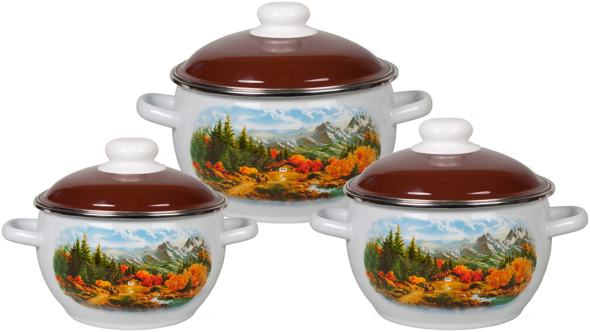 Набор эмалированной посуды 3 предмета "Альпы" / набор кастрюль / набор кастрюль эмалированных