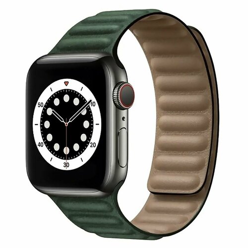 Ремешок на магнитной застёжке для Apple Watch 42/44/45мм/ Браслет из эко-кожи для Smart X8 Ultra, Smart GS8 Ultra /зеленый