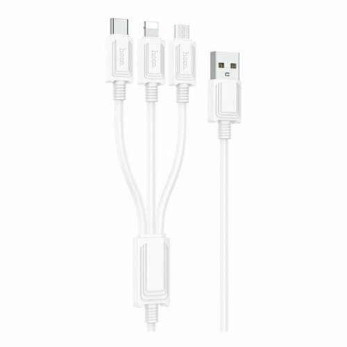 Дата-кабель Hoco X74 USB-Type-C/MicroUSB/Lightning, 1 м, белый сзу 1 type c hoco n32 glory 30w пластик qc3 0 pd30вт кабель type c lightning белый