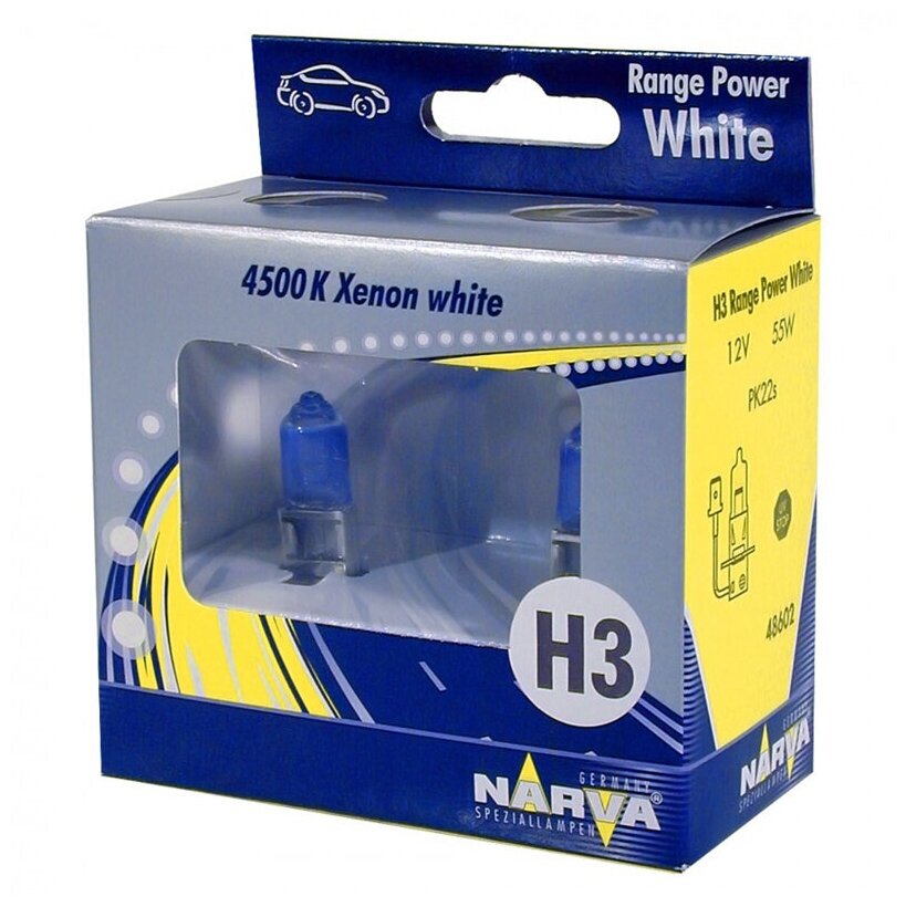 Лампа 12V H3 55W PK22s 4500K бокс (2шт.) Range Power White NARVA 486022100