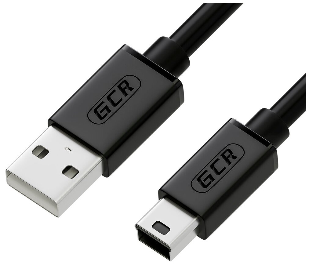 GCR Кабель 1.5m USB 2.0, AM/mini, черный, 28/28 AWG, экран, армированный, морозостойкий