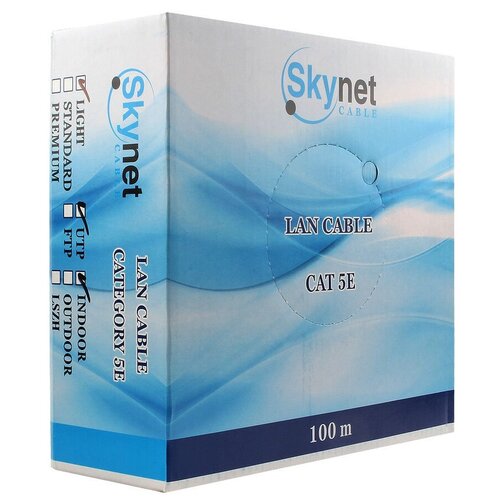 кабель skynet premium ftp outdoor 4x2x0 51 на тросу медный fluke test кат 5e однож 100 м box Кабель Skynet CSL-UTP-4-CU/100, 100 м, 1 шт., серый