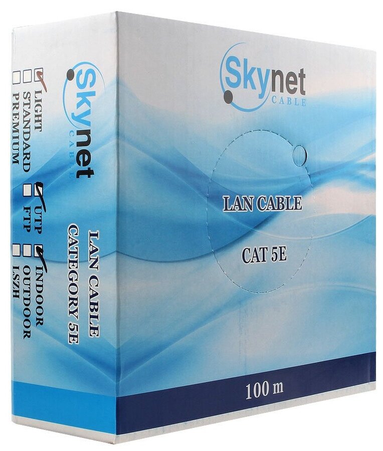 Кабель SKYNET UTP, cat.5E, 100м, 4 пары, медь, одножильный (solid), 1 шт, серый - фото №1