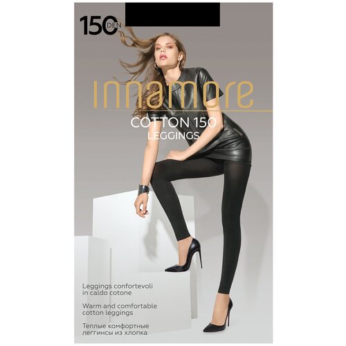 фото Легинсы innamore cotton leggings, 150 den, с ластовицей, матовые, размер 4, черный