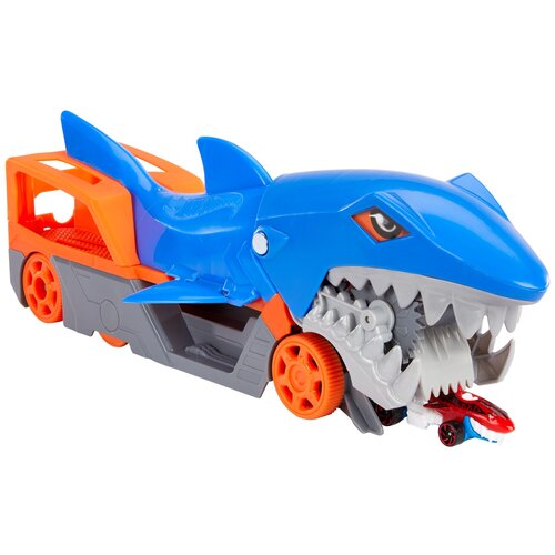 hot wheels машина tiger shark 1 43 2450 Набор машин Hot Wheels Сити Грузовик Голодная акула с хранилищем для машинок GVG36 1:64, 35 см, мультиколор