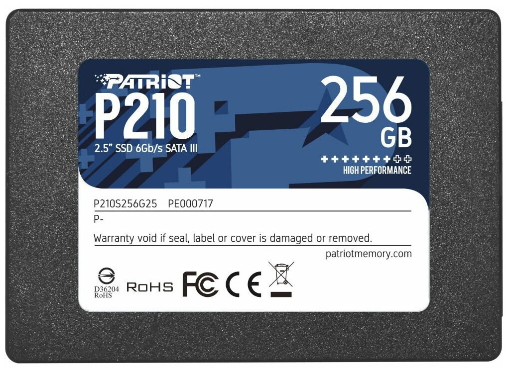 Твердотельный накопитель SSD 2.5 256 Gb Patriot P210 Read 500Mb/s Write 400Mb/s 3D NAND TLC (P210S256G25)