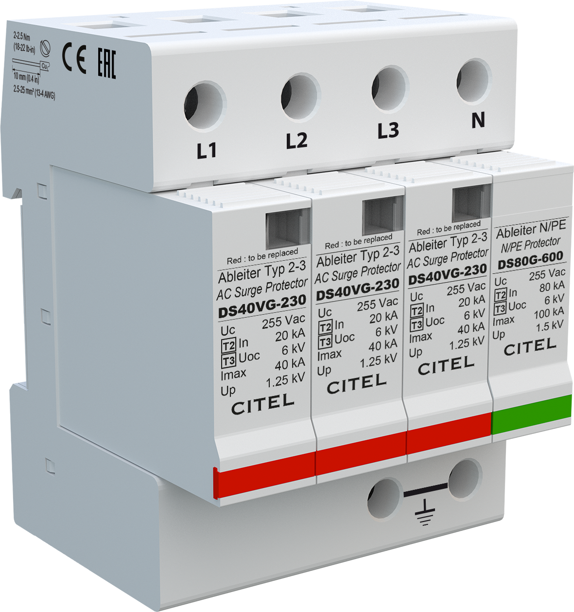 Устройство защиты от импульсных перенапряжений (УЗИП) Citel DS44VGS-230/G (арт. 461582) тип 2+3