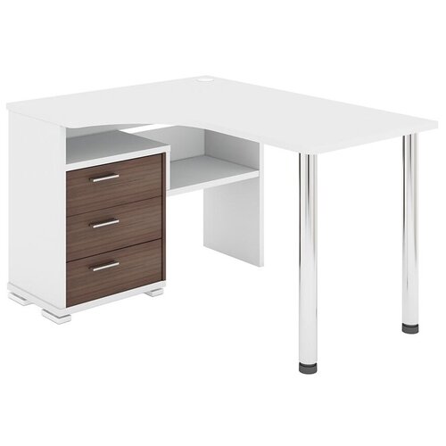 фото Компьютерный стол угловой мэрдэс домино ср-132с, шхг: 101х130 см, расположение тумбы: слева, цвет: белый жемчуг/шамони