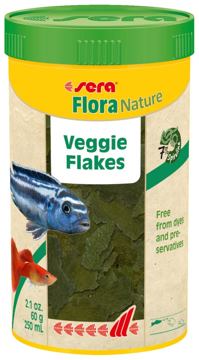 Sera корм для рыб растительный в хлопьях FLORA NATURE, 250 мл, 60 г