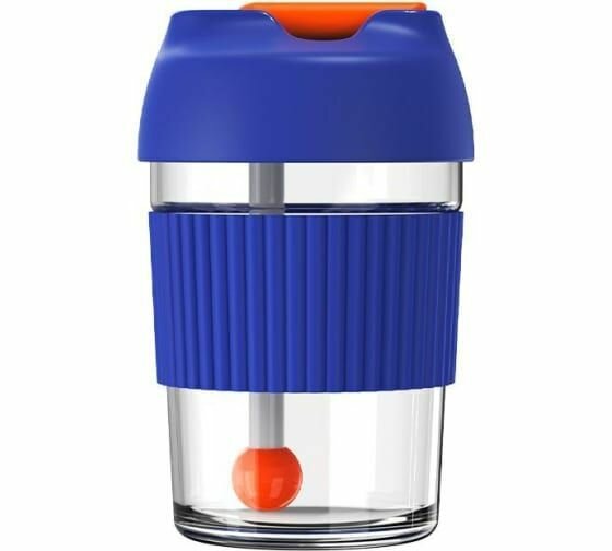 фото Стакан-непроливайка с трубочкой KissKissFish Rainbow BOBO Cup синий/красный G-U36W-190.