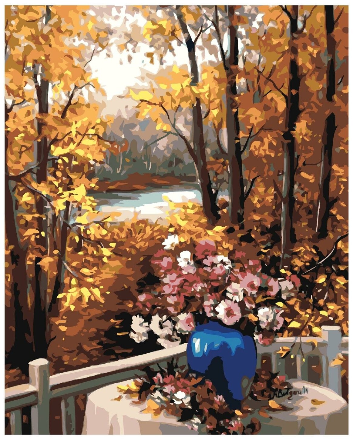 На веранде осенью Раскраска по номерам на холсте Живопись по номерам