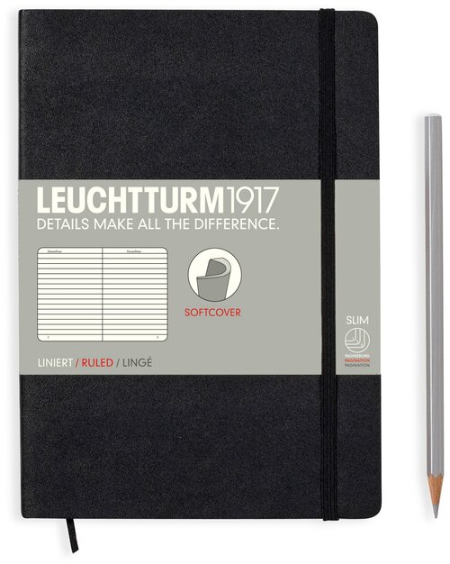 Записная книга Leuchtturm1917 308290  черная A5, 60 листов, черный, цвет бумаги бежевый