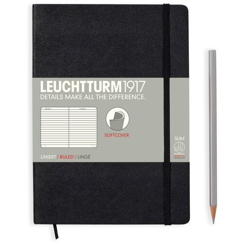 Записная книга Leuchtturm1917 308290 черная A5, 60 листов, черный, цвет бумаги бежевый