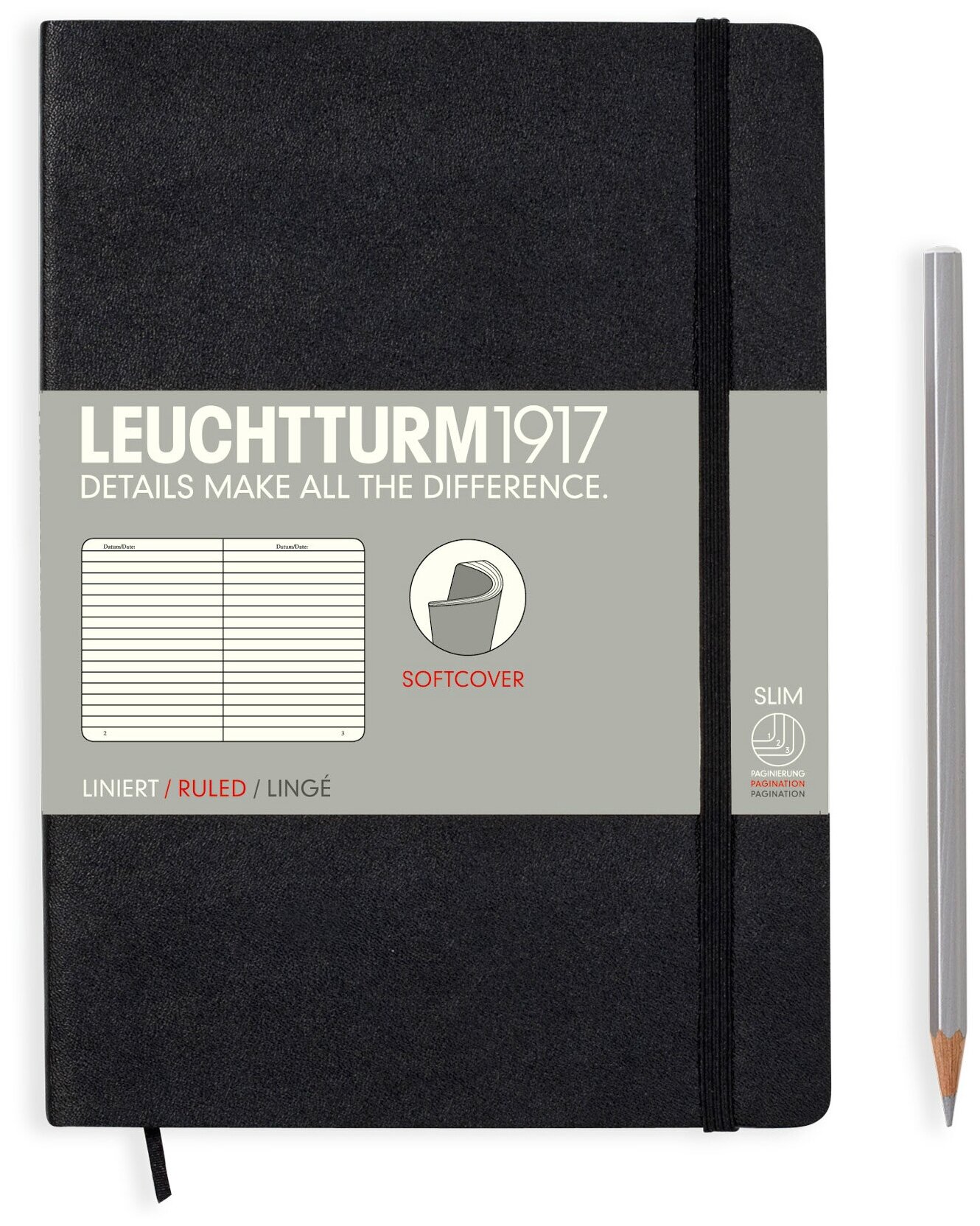 Записная книжка Leuchtturm А5, 123 страницы , в линейку, черная