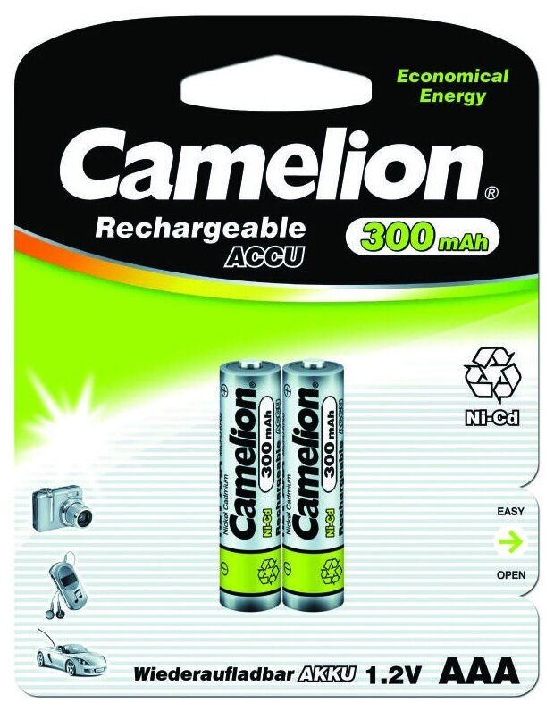 Аккумулятор AAA Camelion, R03-2BL, 300mAh, (2/24/480), 2шт