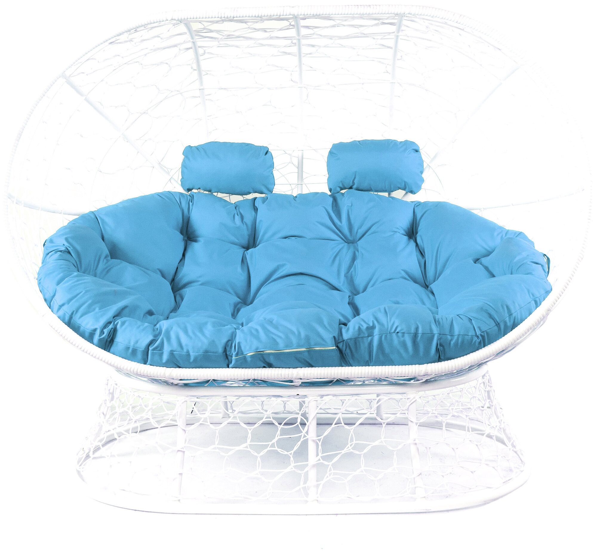 Диван M-Group лежебока на подставке ротанг белый, голубая подушка - фотография № 1