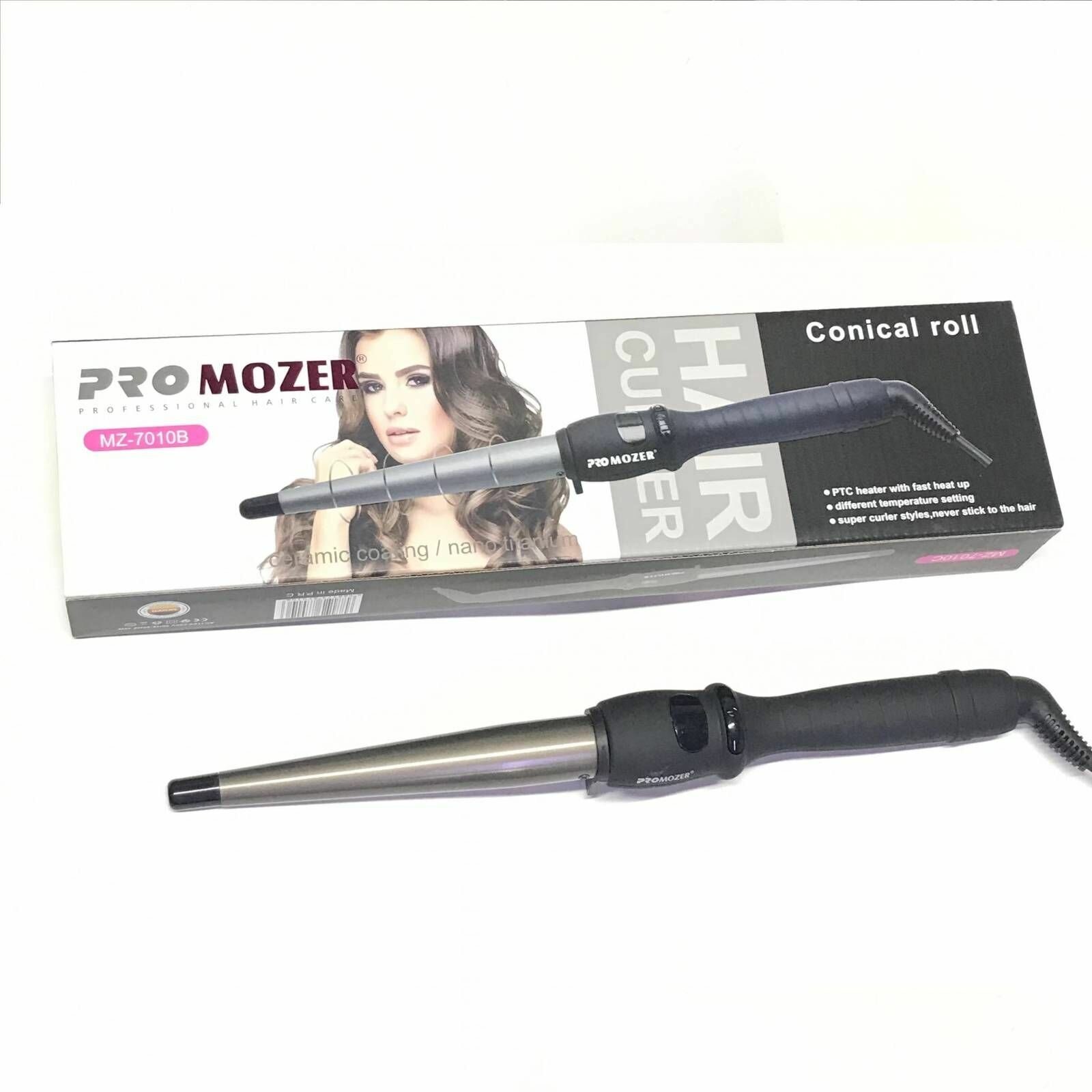 Плойка для волос ProMozer MZ-7010B, конусная форма, черный цвет, 1 шт - фотография № 3