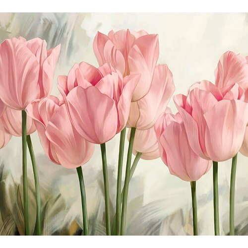 Моющиеся виниловые фотообои GrandPiK Живопись Розовые тюльпаны, 300х270 см