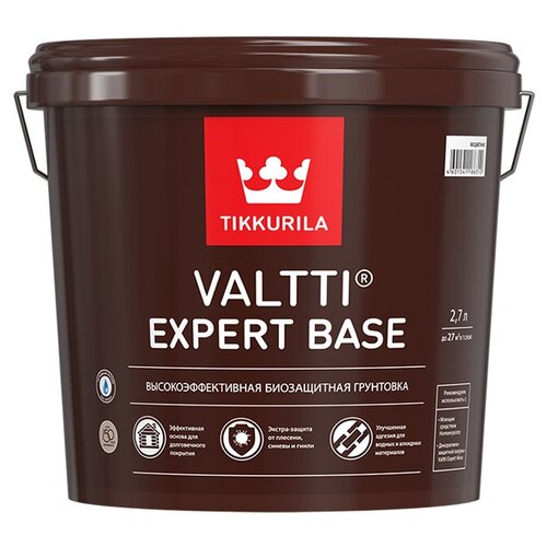 Грунтовка Tikkurila Valtti Expert Base высокоэффективная биозащитная, 2.7 кг, 2.7 л, бесцветный грунтовка антисептическая tikkurila valtti primer 9 л бесцветная