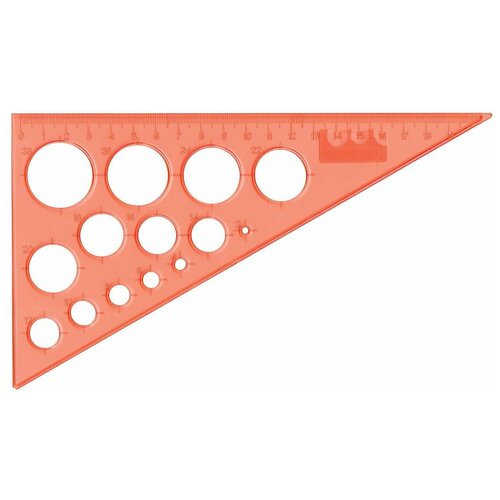 Треугольник пластиковый, угол 30, 19 см, BRAUBERG, с окружностями, прозрачный, неоновый, ассорти, 210619