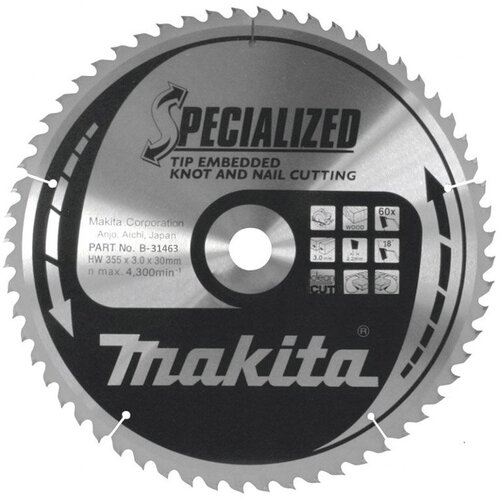 Диск пильный по дереву (355х30х2,2/3 мм; 60Т) Makita B-31463 пильный диск по дереву z100 makblade makita 260 30 2 3мм b 29262 арт 175149