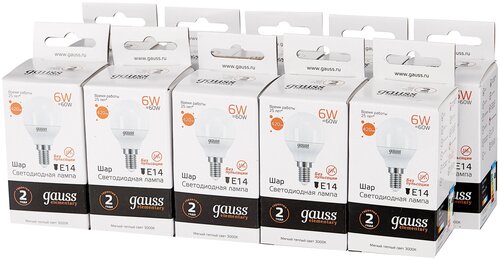 Упаковка светодиодных ламп 10 шт. gauss 53116, E14, G45, 6 Вт, 3000 К