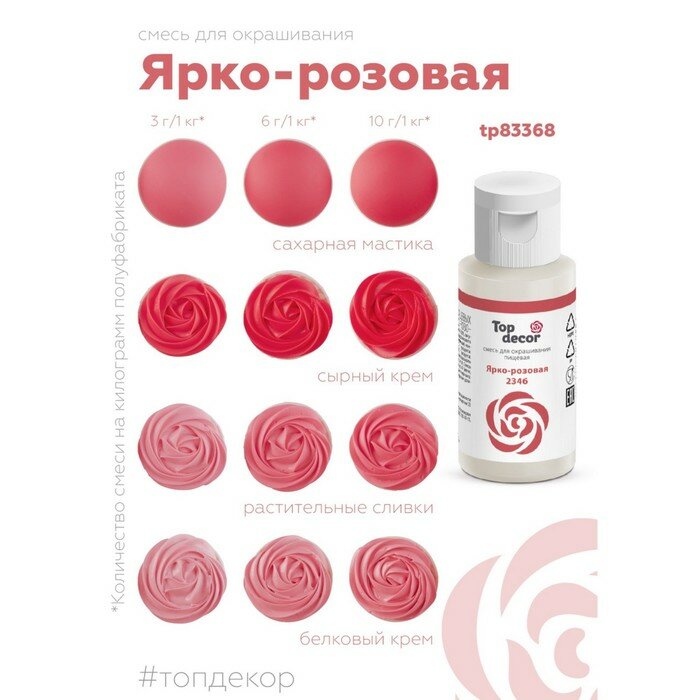 фото Смесь для окрашиванния пищевых продуктов жидкий "Ярко-розовая" 30г
