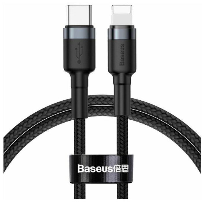 Кабель USB Type-C - Lightning 1м Baseus Cafule Cable - Черный/Серый (CATLKLF-G1)