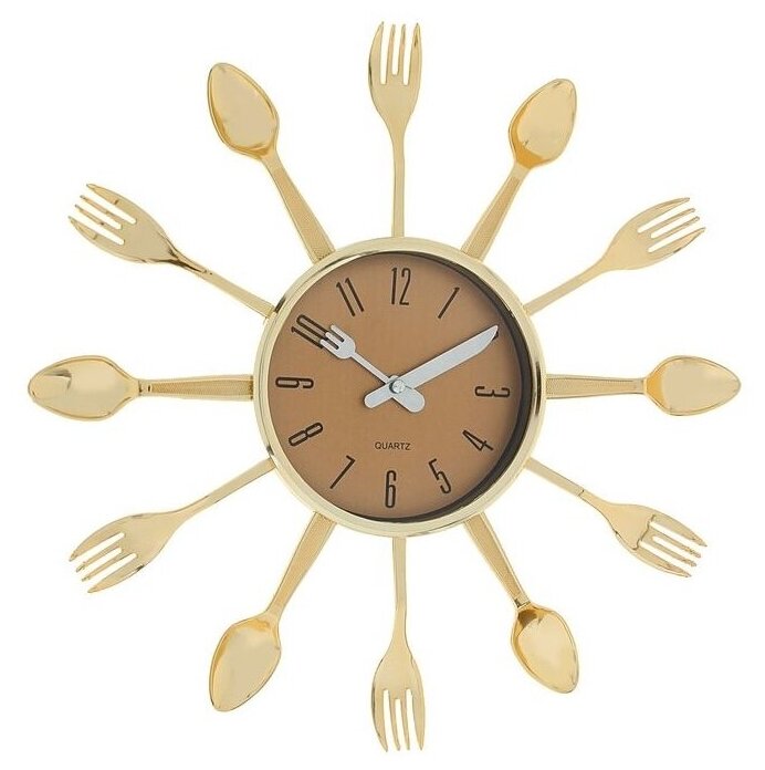 Часы настенные, серия: Кухня, "Вилки, ложки, поварешки", золото, d=33 см 1249678
