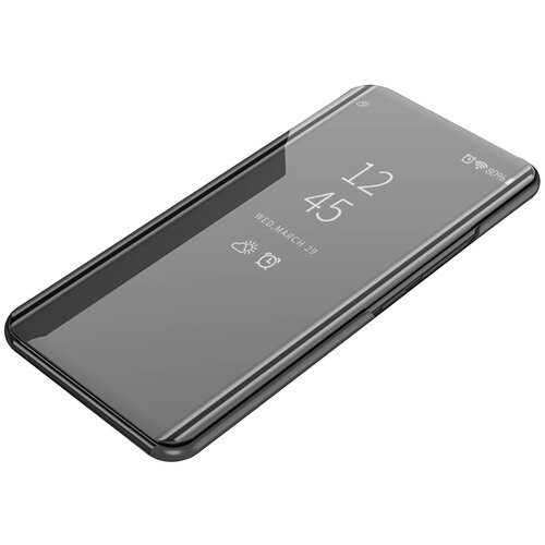 фото Чехол-книжка mypads для xiaomi mi note 10 lite с дизайном clear view cover с полупрозрачной пластиковой крышкой с зеркальной поверхностью черный