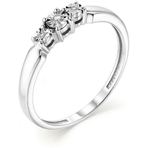 фото Алькор кольцо с 3 бриллиантами из белого золота 13164-200, размер 17