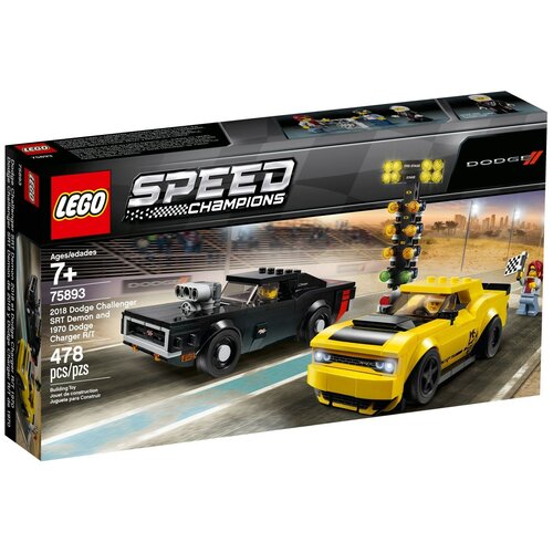 Конструктор LEGO Speed Champions 75893 Додж Чэленджер 2018 и Додж Чарджер 1970, 478 дет. легковой автомобиль rmz city dodge challenger srt demon 2018 344034s 1 64 9 см желтый