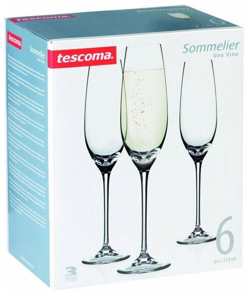 Набор бокалов Tescoma Sommelier для шампанского, 210 мл, 6 шт., прозрачный