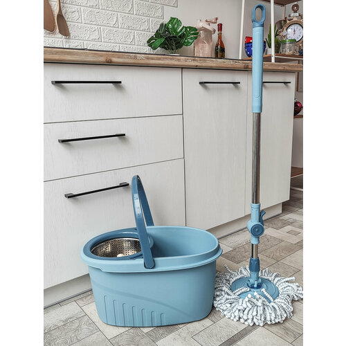 Набор ведро пластиковое с отжимом швабра металл 2 насадки Baizheng 1650₽