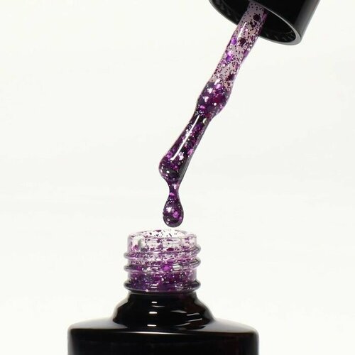 Гель-лак для ногтей, GLITTER FLASH, 3-х фазный, 8мл, LED/UV, цвет прозрачный/фиолетовый (08)