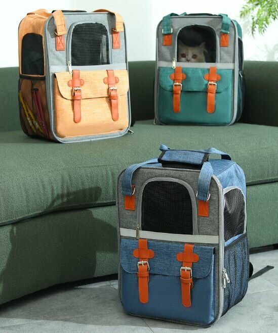 Рюкзак переноска для кошек и собак до 12кг с кармашками для ручной клади и прогулок экокожа - фотография № 4