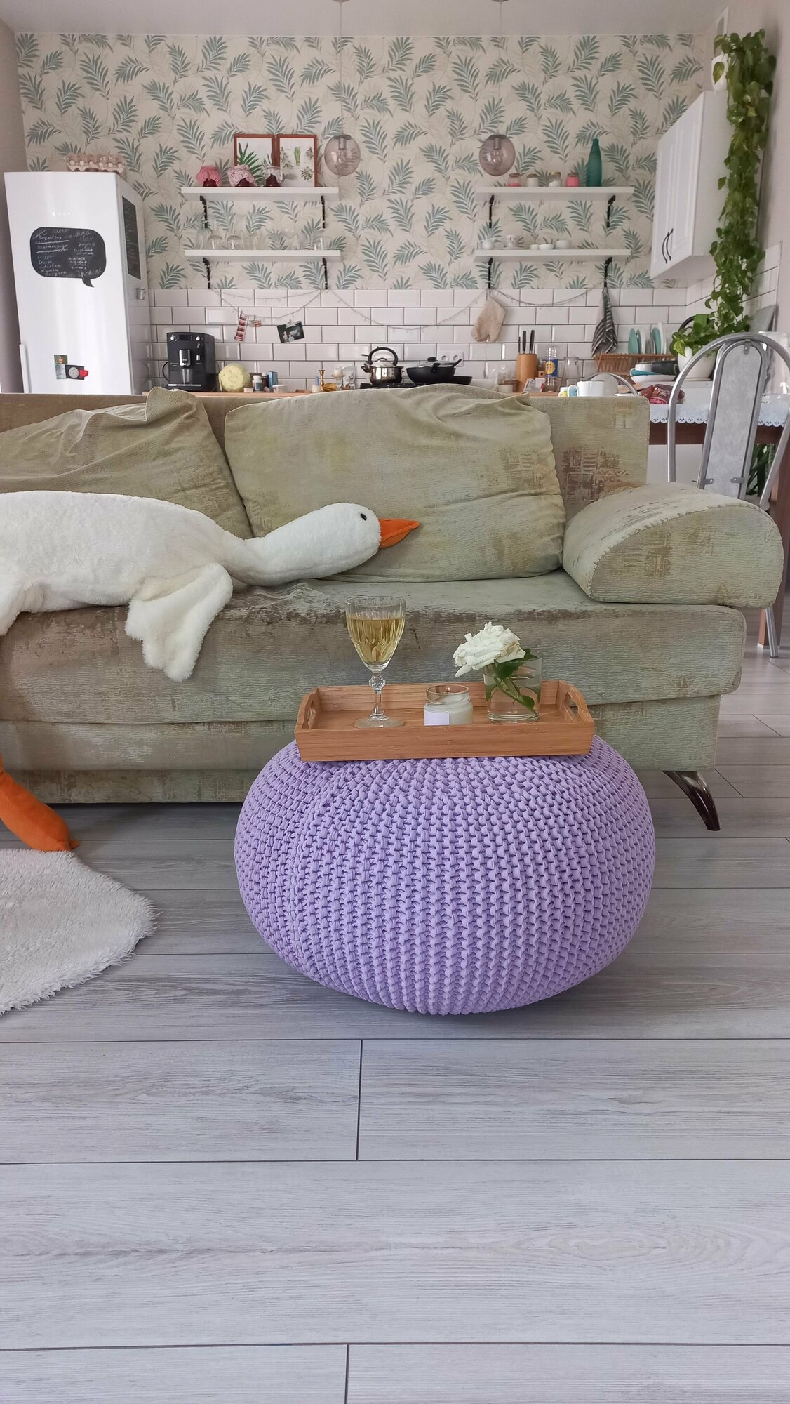 фото Пуф вязаный "Лаванда" из трикотажной пряжи, размер L