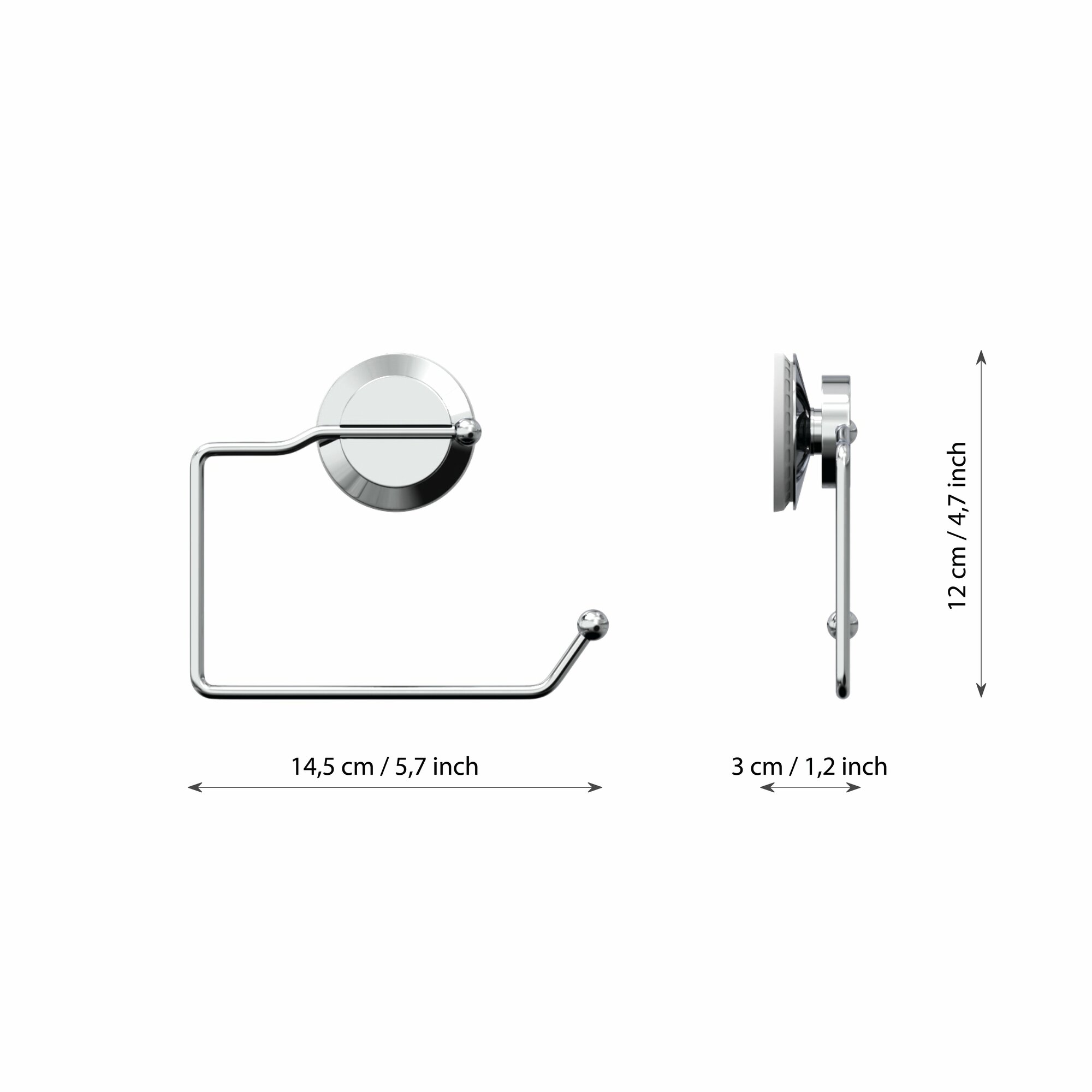 Держатель для туалетной бумаги на присоске, хром / Бумагодержатель настенный — фото 1