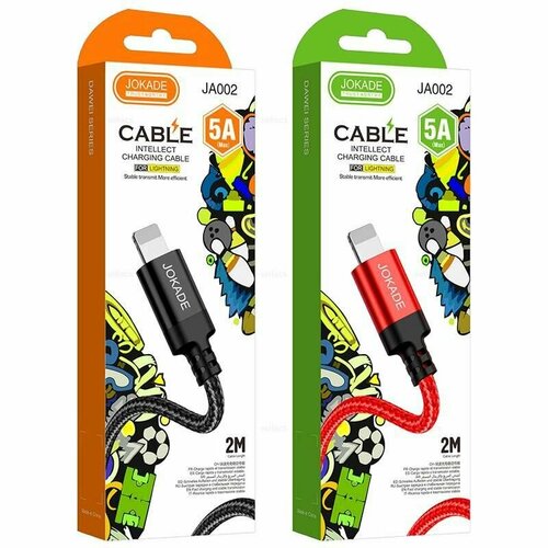 JA002 Прочный высокоскоростной Кабель JOKADE USB-Lightning для iPhone, 2 метра, 5A , в черной тканевой оплётке